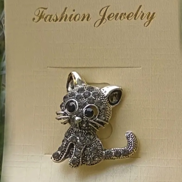 Brooch Kitten Cat Design Paved Shining Black Sparkling Rhinestones - Picture 6 of 6